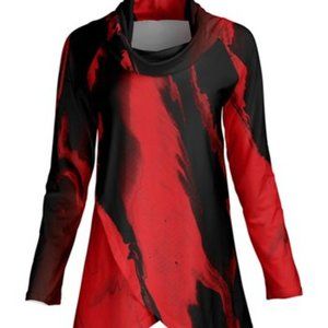 NWT Lily Black & Red Abstract Tulip-Hem Cowl-Neck Tunic SZ XL/16W
